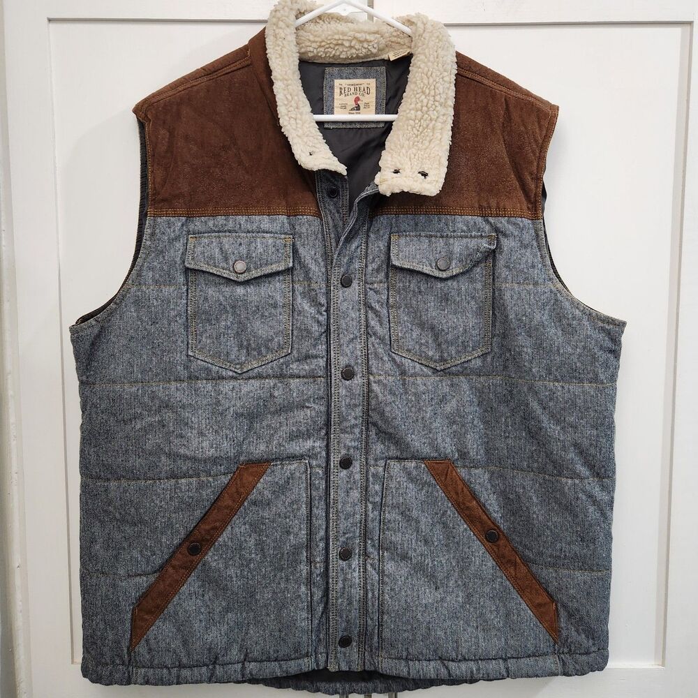 Red Head Brand Co Vest Mens 2XL Brown Denim Longhorn Rancher Chore Barn Hunting